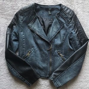 Fitted Denim/Faux Leather Jacket (Medium)